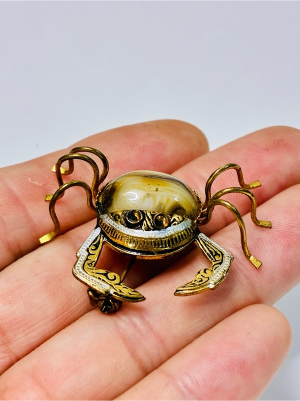 Vintage Spanish Damascene Crab Brooch Signed SPAIN Nautical Vacation Summer